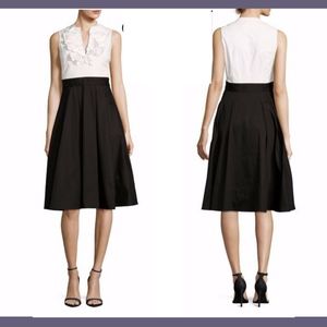 NEW Eliza J V-Neck Ruffled Colorblock Dress Black/White‎ [SZ 8 ]